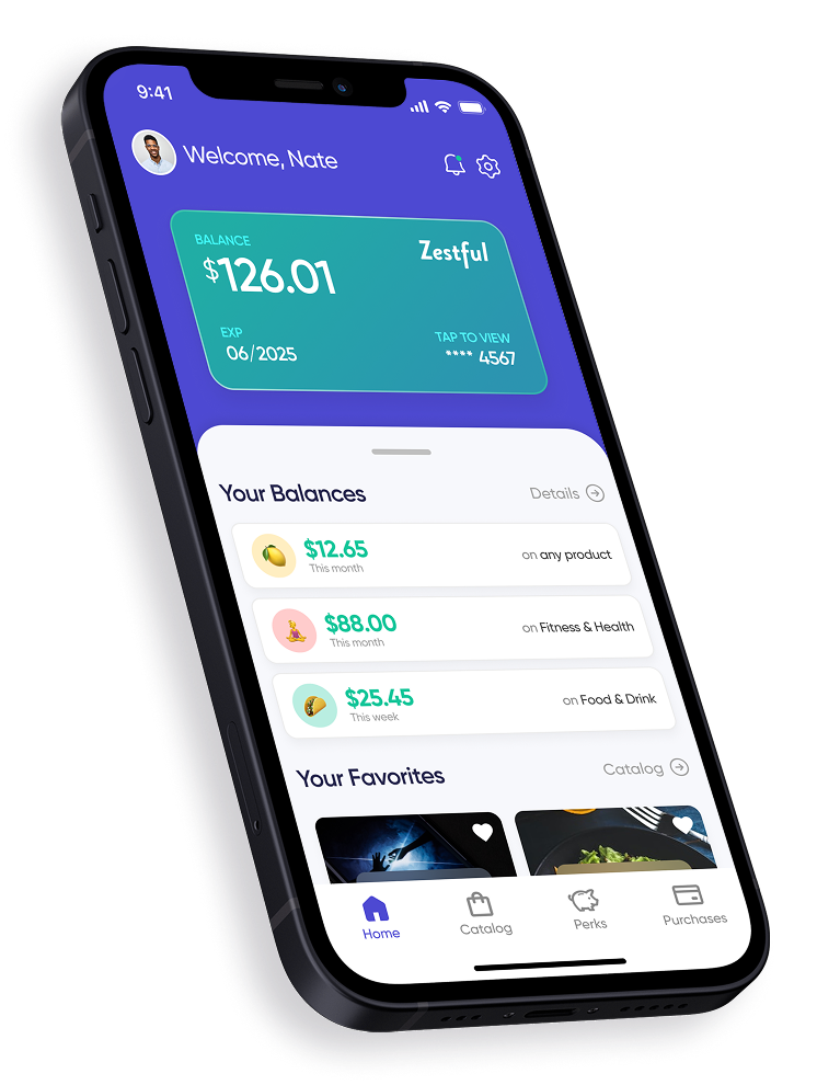 Zestful mobile app — balances by category